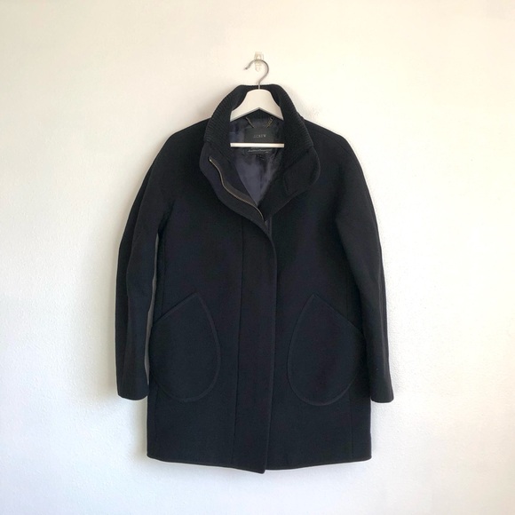 J. Crew Black Double Cloth Wool Blend Zip Up Cocoon Coat Size 2 Classic - Picture 1 of 15